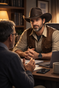 Luottamuksellinen IT-asiantuntija kuuntelee asiakkaan asiaa pääkaupunkiseudulla